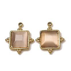 Golden 303 Stainless Steel & Cat Eye Pendants, Square Charms, Faceted, Ion Plating(IP), Long-Lasting Plated, Golden, 17x14.5x4mm, Hole: 1.5mm