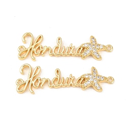 Морская звезда Шармы-соединители из латуни с микропаве из прозрачного кубического циркония, слова Гондурас ссылки, золотые, долговечный, стойки покрытие, без свинца и без кадмия, морская звезда, 13x42x3.5 мм, отверстие : 1.4 мм
