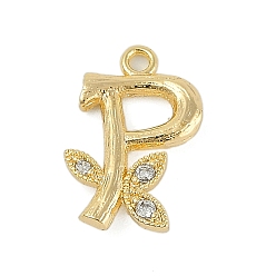 Letter P Латунные хрустальные стразы буквы звенья соединительные подвески, без кадмия, без никеля и без свинца, реальный 18 k позолоченный, Письмо P, 16x10x4 мм, отверстия : 1.2 mm и 1.5 мм