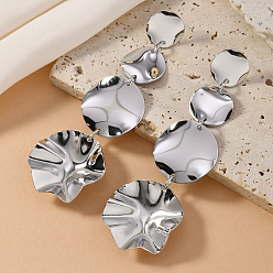 Серебро Преувеличенные круглые металлические длинные висячие серьги-гвоздики, серебряные, 100x32 мм