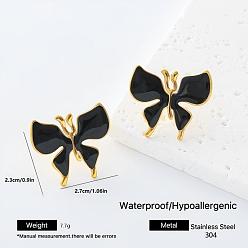 Butterfly 304 Stainless Steel Enamel Stud Earrings for Women, Golden, Butterfly, 27x23mm
