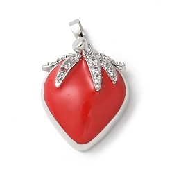 Платина Латунные микро проложить кубического циркония подвески, клубника прелести, с emamel, стойки покрытие, долговечный, без кадмия и без свинца, платина, 23.5x18.5x7 мм, отверстие : 4x6.5 мм