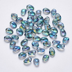 Стально-синий Прозрачные брызги окрашенные стеклянные подвески, с покрытием AB цвета, овальные, стальной синий, 8.5x6x4.5 мм, отверстие : 1 мм