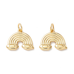 Настоящее золото 18K Стойки обшивки латунные подвески, долговечный, с прыжковых колец, без свинца и без кадмия, Радуга с облаком, реальный 18 k позолоченный, 14x16.5x2.5 мм, отверстие : 3 мм