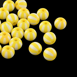 Желтый Полоса непрозрачные акриловые шарики, круглые, желтые, 16x15 мм, Отверстие : 3 мм , около 220 шт / 500 г