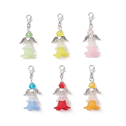 (52) Непрозрачная лаванда 6шт. Цветочный ангел, акриловые и стеклянные подвески, украшения, Сплав с застежками когтя омара, разноцветные, 51 мм