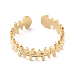 Real 14K Gold Plated 304 Stainless Steel Fish Bones Open Cuff Rings, Real 14K Gold Plated, Inner Diameter: 17mm