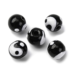 Черный Бусины лэмпворк , бусины ручной работы, круглый с инь-ян, чёрные, 8~8.5x7.5 мм, отверстие : 1.2 мм