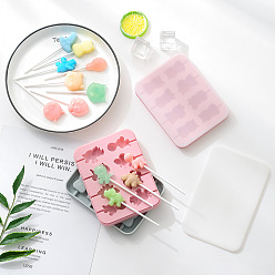 Pink Lollipop Food Grade Silicone Molds, DIY Candy Molds, with Plastic Lids, for Kids Baking Birthday Party, Dinosaur & Tortoise, Pink, 110x145x16mm