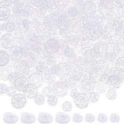 Clear 200 Pairs 2 Style Transparent Resin Snap Fasteners, Flat Round, Clear, 10~14.5x3.5~4mm, Hole: 1.2~3.5mm, 100 pairs/style
