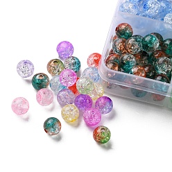 Couleur Mélangete 396 pcs 12 couleurs perles acryliques craquelées transparentes, ronde, couleur mixte, 8x7.5mm, Trou: 1.8mm, 33 pcs / couleur