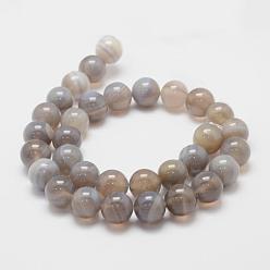 Light Grey Natural Striped Agate/Banded Agate Bead Strands, Round, Grade A, Light Grey, 6mm, Hole: 1mm, about 62~63pcs/strand, 14.5 inch