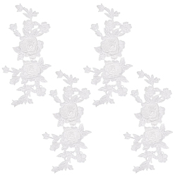 Белый 4шт. полиэстеровые вышитые нашивки для пришивания, цветок, белые, 280x135x3.5 мм