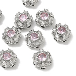 Pink Maillons multi-rangs en laiton pavé de zircone cubique shegrace, fleur, sans cadmium et sans plomb et sans nickel, platine, rose, 8x5mm, Trou: 1.4mm