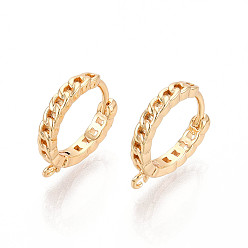 Настоящее золото 18K Латунная фурнитура для хооп серег, без кадмия, без никеля и без свинца, цепочка-оберег, реальный 18 k позолоченный, 14x13x2.5 мм, отверстие : 0.8~1.2 мм, штифты : 1 мм