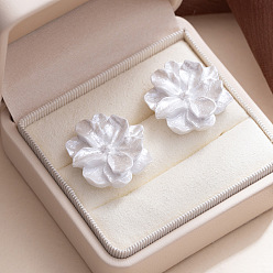 Белый Серьги-гвоздики из смолы ко Дню святого Валентина, цветок, с 925 фурнитурой для сережек из стерлингового серебра, белые, 24x24 мм