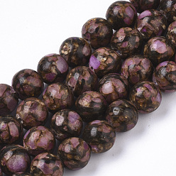 Medium Orchid Assembled Natural Bronzite & Synthetic Regalite/Imperial Jasper/Sea Sediment Jasper Beads Strands, Dyed, Round, Medium Orchid, 8mm, Hole: 1mm, about 50pcs/Strand, 15.75 inch(40cm)