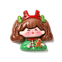 Human Рождественская серия милые непрозрачные смоляные декоден кабошоны, девушка с оленьим рогом, человек, 27x28.5x8.5 мм