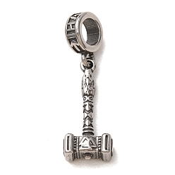 Plata Antigua Vikingo 316 dijes colgantes europeos de acero inoxidable quirúrgico, martillo, plata antigua, 29.5 mm, agujero: 5 mm