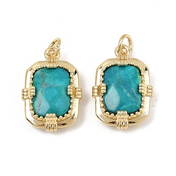 Imperial Jasper Dyed Natural Imperial Jasper Faceted Pendants, Brass Rectangle Bezeled Charms, Real 18K Gold Plated, Cadmium Free & Lead Free, Rack Plating, Long-Lasting Plated, Turquoise, 19x13x6mm, Hole: 3mm