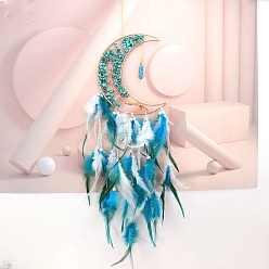 Синтетическая Бирюза Луна с древом жизни, обернутая синтетической бирюзовой крошкой, плетеная паутина/сетка с украшениями из перьев, автомобильные подвесные украшения, 600x160 мм