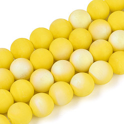 Желтый Матовые непрозрачные стеклянные бусы пряди, круглые, с половиным покрытием, с покрытием AB цвета, желтые, 9.5~10 мм, отверстие : 1.2 мм, около 39~41 шт / нитка, 14.57~15.75 дюйм (37~40 см)