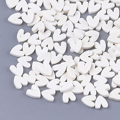 Кремово-белый Ручной полимерной глины украшения искусства ногтя, Модные уходу за ногтями, без отверстия , сердце, кремово-белые, 4~6x4~5x1~2 мм