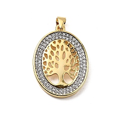 Oval Латунные микро проложить кубического циркония подвески, древо жизни, стойки покрытие, долговечный, без свинца и без кадмия, реальный 18 k позолоченный, овальные, 28.5x21x3 мм, отверстие : 4.5x3.5 мм