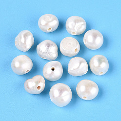 Кремово-белый Естественный культурный жемчуг пресноводных, двух сторон полированной, кремово-белые, 8~11.5x7~9.5x4.5~8.5 мм, отверстие : 1.2~1.6 мм