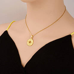 Настоящее золото 18K 304 Женские ожерелья из текстурированного диска из нержавеющей стали с подвеской в виде звезды, реальный 18 k позолоченный, 17.72 дюйм (45 см)