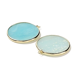 Flower Amazonite Natural Flower Amazonite Pendants, with Brass Findings, Flat Round, Golden, 32~34x28.5~31x2mm, Hole: 1.6mm