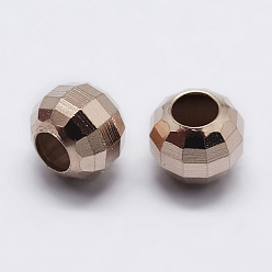 Розовое Золото 925 шарики из стерлингового серебра spacer, граненые, круглые, розовое золото , 6x5 мм, отверстие : 2.4 мм