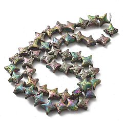 (966) Внутренний цвет Кристалл / Лиловато-лиловый на подкладке Гальванические бусины из натуральной лавы, звезда, с покрытием цвета радуги, 9.5x9.5 мм, отверстие : 1 мм, около 48 шт / нитка, 14.57'' (37 см)