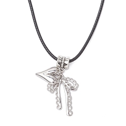 Платина Женские ожерелья из черного вощеного шнура с подвеской в виде сердца из сплава, платина, 18.11 дюйм (46 см)