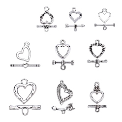 Antique Silver Tibetan Style Alloy Heart Toggle Clasps, Antique Silver, 72sets/box