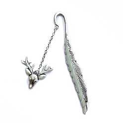 Олень Закладка из люминесцентного сплава, светящаяся в темноте закладка в форме пера, книжный маркер с подвеской в виде головы летучей мыши/оленя, Узор оленя, 115 мм