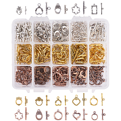 Mixed Color Tibetan Style Alloy Toggle Clasps, Mixed Shapes, Mixed Color, 140x108x30mm