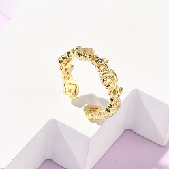 Shell Shape 304 Открытые кольца-манжеты из нержавеющей стали с кубическим цирконием для женщин, золотые, формы раковины, регулируемый, 6 мм