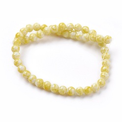 Yellow Glass Beads Strands, Round, Yellow, 7~8mm, Hole: 1mm, about 48pcs/strand, 13.7 inch(35cm)