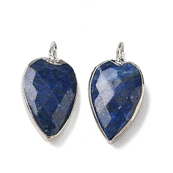 Lapis Lazuli Dyed Natural Lapis Lazuli Pendants, with Brass Edge Loops, Faceted, Heart Charms, 23~23.5x12~12.5x5.5mm, Hole: 3mm