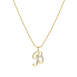 Letter B Ожерелья с подвесками-инициалами из цинкового сплава с микропаве из прозрачных кубических цирконий, золотые, В письме, 17.72 дюйм (45 см)