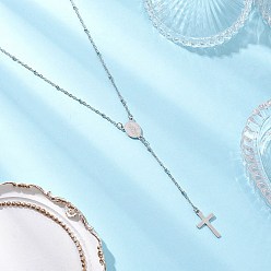 Нержавеющая Сталь Цвет 304 подвеска-крестик из нержавеющей стали с четками, не тускнеет, цвет нержавеющей стали, 24.41 дюйм (62 см)