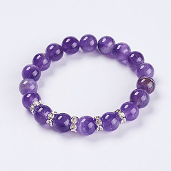Аметист Природный аметист браслеты простирания, с горный хрусталь бисером распорных, 2 дюйм (52 мм), 1strand / коробка
