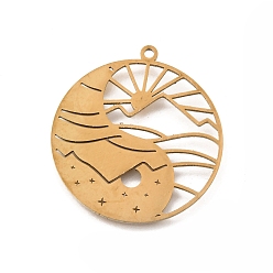 Золотой 201 подвески из нержавеющей стали, лазерная резка, день и ночь и очарование инь-ян, золотые, 32x29.5x1 мм, отверстие : 1.6 мм