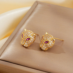 Золотой Модные латунные серьги-гвоздики с леопардовым принтом из кубического циркония, золотые, 12x11 мм