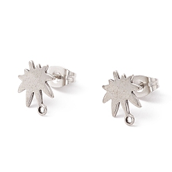 Stainless Steel Color Non-Tarnish 201 Stainless Steel Stud Earring Findings, with 304 Stainless Steel Pins, Horizontal Loops and Ear Nuts, Maple Leaf, Stainless Steel Color, 11x10mm, Hole: 1mm, Pin: 0.8mm