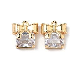 Прозрачный Латунные микро проложить кубического циркония подвески, без никеля , бантом прелести, реальный 18 k позолоченный, прозрачные, 14.5x14x6.5 мм, отверстие : 1.4 мм