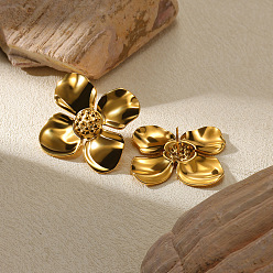 Цветок 304 серьги-гвоздики из нержавеющей стали для женщин, реальный 18 k позолоченный, цветок, 32.5x30.5 мм