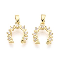 Золотой Латунные микропаве прозрачные подвески с фианитом, подковы прелести, золотые, 14.5x12~13x2.5~3 мм, отверстие : 5~5.5x2 мм