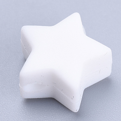White Food Grade Eco-Friendly Silicone Beads, Chewing Beads For Teethers, DIY Nursing Necklaces Making, Star, White, 14x13.5x8mm, Hole: 2mm